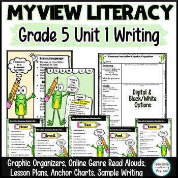 Preview of 5th Grade myView Unit 1 Personal Narrative Writing Lesson Plans Organizer Sample