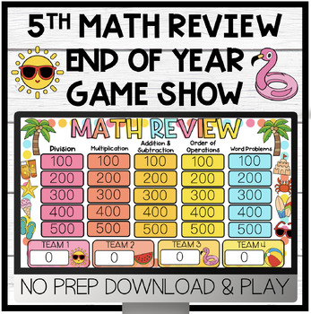 Preview of 5th Summertime Math End of Year Review | Game Show | Summer Themed | Test Prep