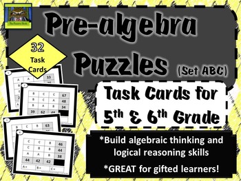 Preview of 5th and 6th Grade Pre-Algebra Math Task Cards (prealgebra, algebraic thinking)