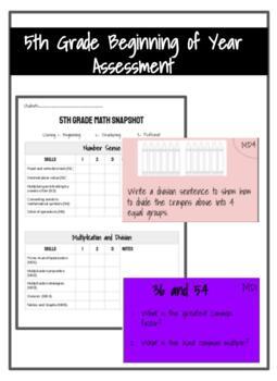 Preview of 5th grade Math Common Core Beginning of Year Assessment (B.O.Y)