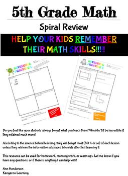 Preview of 5th grade Math Spiral Review Retrieval Practice
