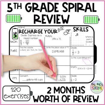 Preview of 5th grade Math Spiral Review Skills Back to school