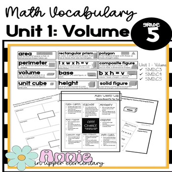 Preview of 5th grade Math Vocabulary Volume Unit Word Wall Words with Activities