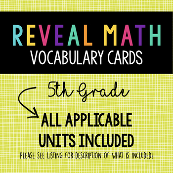 Preview of 5th grade Math Word Wall Vocabulary Cards Reveal Math