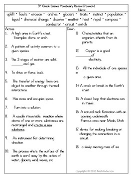 5th grade science review crossword by missy mel tpt