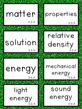 5th grade Science TEKS STAAR tested vocabulary word wall cards by