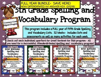 Preview of 5th grade Spelling and Vocabulary Program-  FULL YEAR BUNDLE