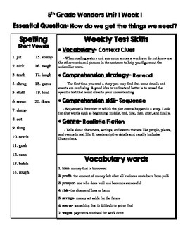 Preview of 5th grade Wonders Study Guide Unit 1-5