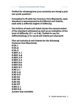 Preview of 5th Grade Math Common Core aligned exit tickets