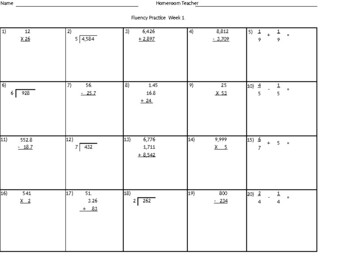 Preview of 5th grade math fluency practice