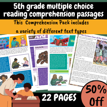 Preview of 5th grade multiple choice reading comprehension passages and questions,printable