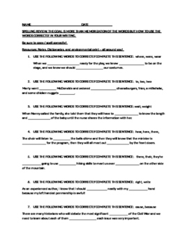 5th grade homophones worksheet