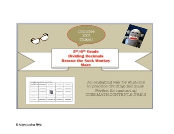 Preview of 5th/6th Grade CCSS Aligned Math Dividing Decimals Maze- Rescue the Sock Monkey