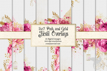 Download 5x7 Pink And Gold Floral Overlays Clipart Glitter Digital Paper
