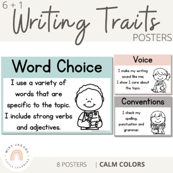 Preview of 6+1 Traits of Writing Posters | MODERN RAINBOW Color Palette | Calm Colors Decor