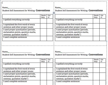 Preview of 6 + 1 Writing- Student Self Assessment Rubrics