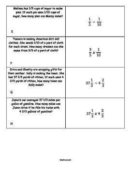 6.3e Multiply and Divide rational numbers word problem card match