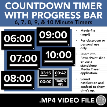Preview of 6, 7, 8, 9 & 10 Minute Countdown Timers (Video Files for PowerPoint)