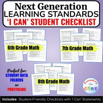 Preview of 6, 7, 8th Grade MATH Next Generation Learning Standard STUDENT CHECKLIST Bundle 