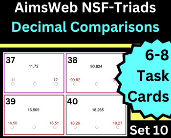 Preview of 6-8 AimsWeb RTI Math Task Cards Number Sense Fluency-Triads Decimal Comparisons