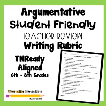 Preview of 6-8 Grade Argumentative Writing Rubric - Teacher Checklist - TNReady Aligned