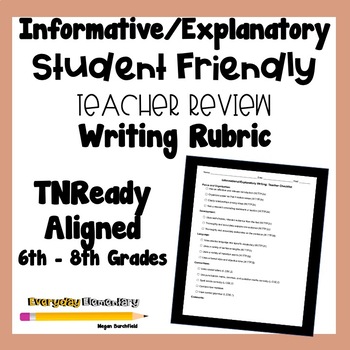 Preview of 6-8 Grade Informational/Explanatory Writing Rubric - Teacher Checklist - TNReady