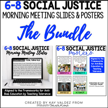 Preview of 6-8 Social & Racial Justice Morning Meeting Slides & Standards Posters BUNDLE
