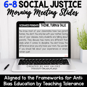 Preview of 6-8 Social Justice Morning Meeting Slides-Anti Bias Education-Sociocultural