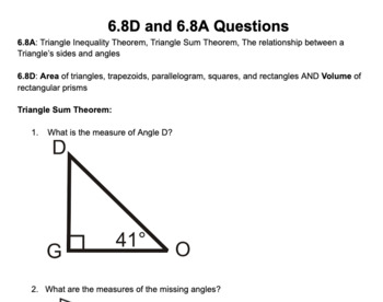 Preview of 6.8D and 6.8A Questions (Area, Volume, and Triangle Theorems)
