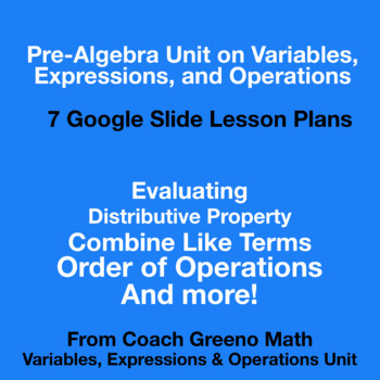 Preview of Variables, Expressions, and Operations Pre-Algebra Google Slides Unit