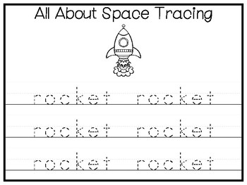 6 Rocket Preschool Trace the Word and Color Worksheets and Activities.