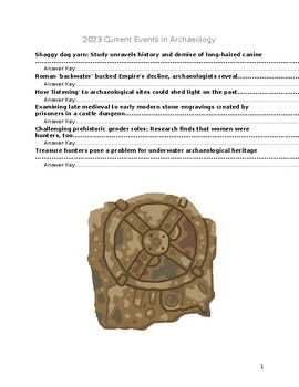 Preview of 6 Archaeology Current Event Worksheets from 2023
