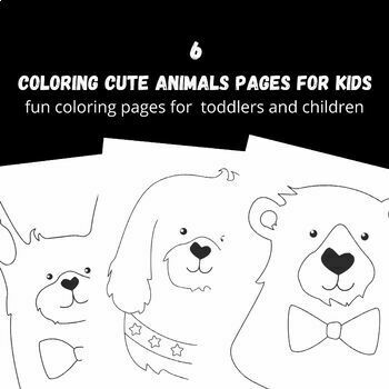 6 cartoon coloring cute zoo animals pages for kids and toddlers | TpT