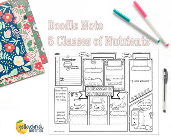 Preview of 6 Classes of Nutrients, Doodle Note, Color Handout