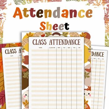 Preview of 6 Colorful Student Attendance Sheet Gradebook for thanksgiving