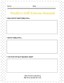 6 Day Positive Self-Esteem Journal by Bee Positive Counselling | TPT
