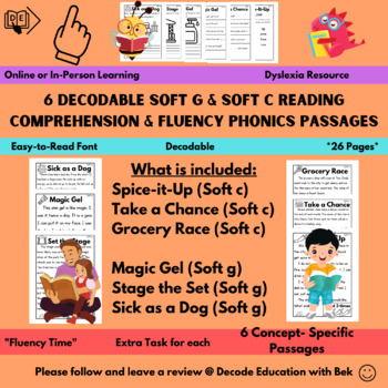 Preview of 6 Decodable Soft C and Soft G Reading Comprehension/Fluency Phonics Passages