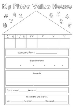 Preview of Place Value House Worksheet (4, 5 and 6 digit)