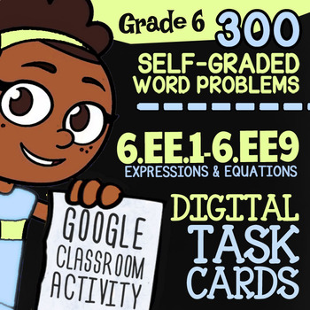 Preview of 6.EE.1-6.EE.9 | 6th Grade Math Review Digital Task Cards for Google Classroom™