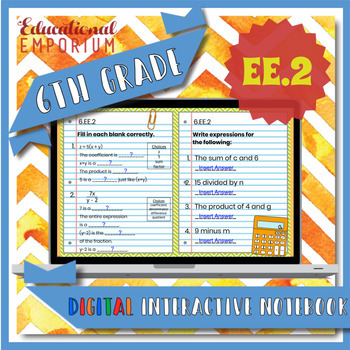 Preview of 6.EE.2 Google Classroom Math Interactive Notebook 6th Grade Virtual ⭐ Variables