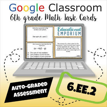 Preview of 6.EE.2 Task Cards 6th Grade Math AUTO-GRADED Google Classroom ★ Variables