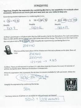 6 Ee 3 Generate Equivalent Expressions By Combining Like Terms Tpt