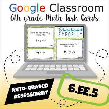 Preview of 6.EE.5 Task Cards 6th Grade Google ★ Substitution in Equations & Inequalities