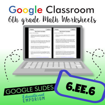 Preview of 6.EE.6 Digital Worksheets ⭐ Real-World Variables 6th Grade Math Homework