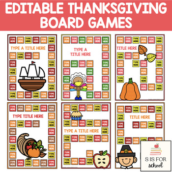 Preview of 6 Editable Thanksgiving Board Games for Any Subject {Personal Use}