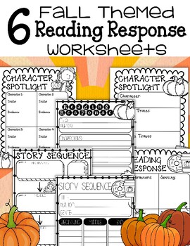 Preview of 6 Fall Reading Response Worksheets, Character Spotlight, Story Sequence