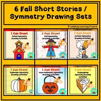 Preview of 6 Fall Short Stories - Symmetry Drawing Sets with Emergent Readers (Bundle)