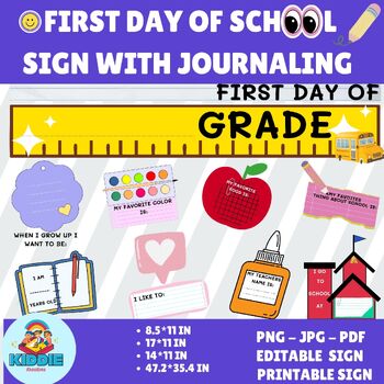 Preview of 6 First Day of School Sign with Journaling Templates | Back to School Printable