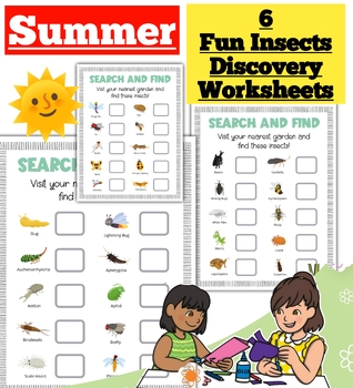 Preview of 6 Fun Insects Discovery Worksheets : Search & Find Visit your nearest garden
