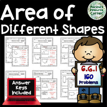 Preview of 6.G.1 Finding Area of Different Shapes Worksheets